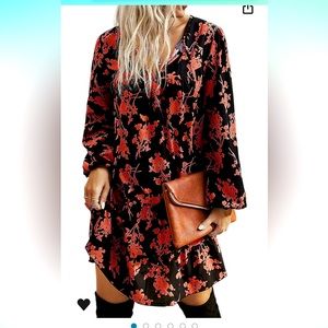 Red/Black floral long sleeve dress. Excellent condition size L from Amazon